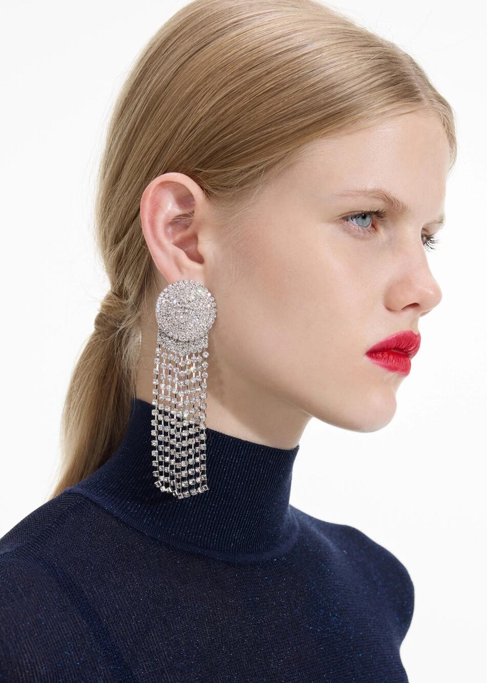 Self-Portrait Silver Round Crystal Droplet Dangling Chandelier Earrings